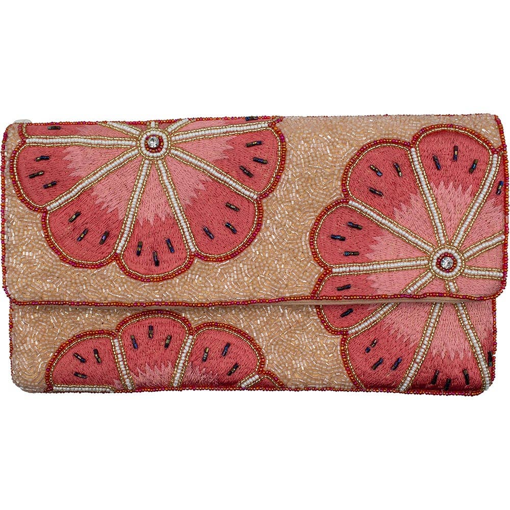Coral Pink Floral Beaded Clutch - Surprise Lily