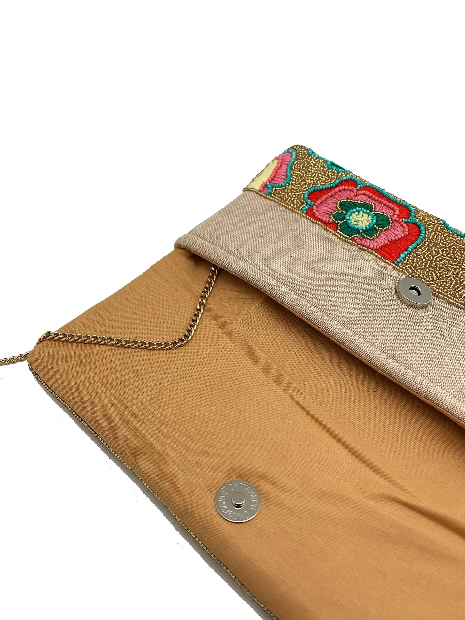 Gold Beaded Clutch with Flowers - Surprise Lily