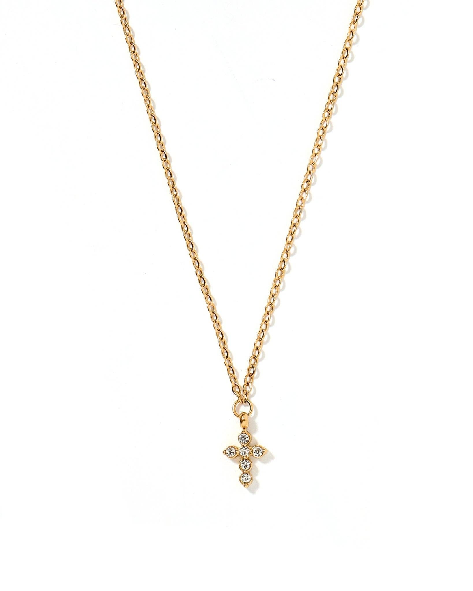 Necklace - Carly Cross CZ Gold - Surprise Lily