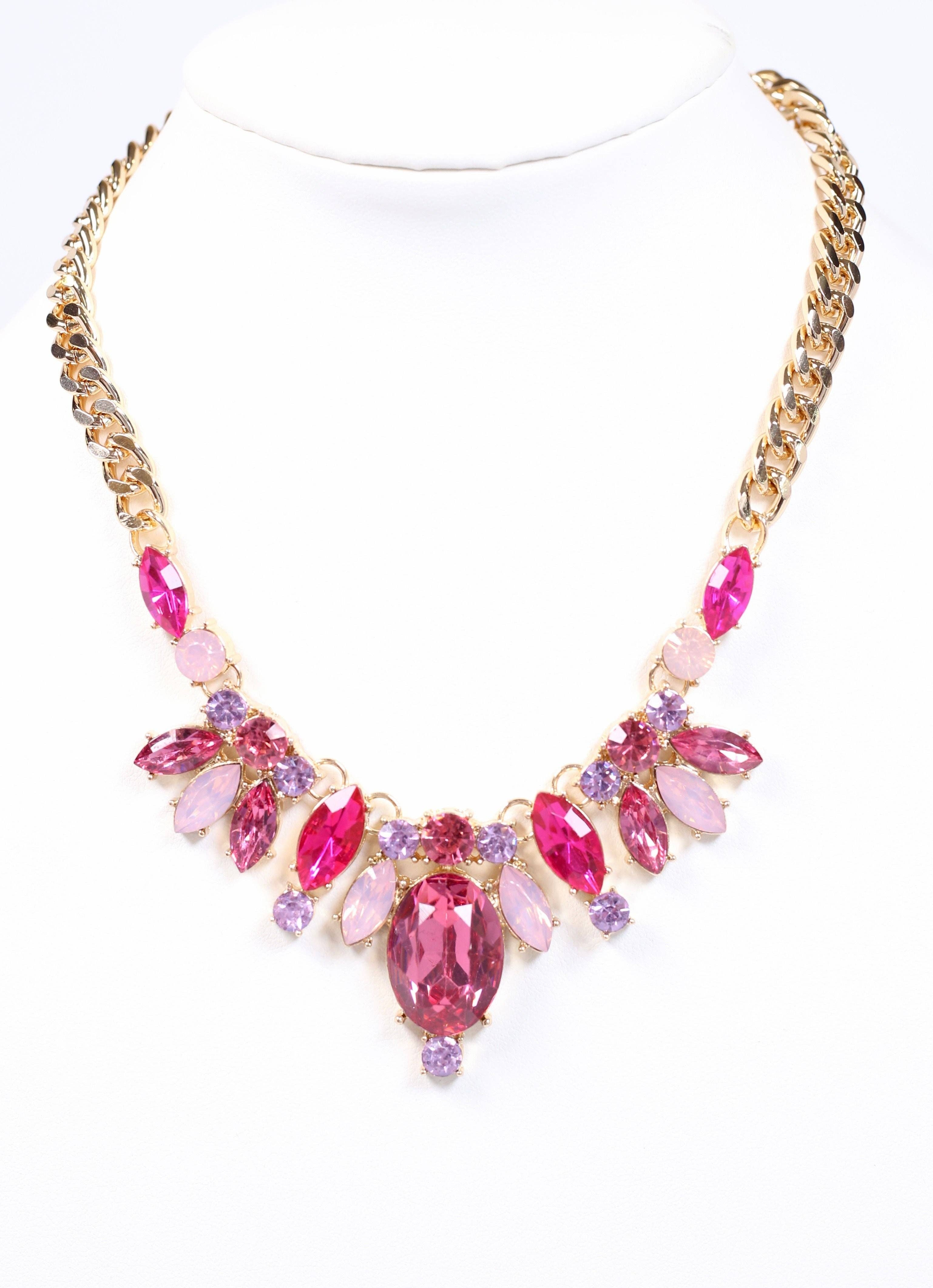 Caroline Hill Oxford Jeweled Necklace Fuchsia