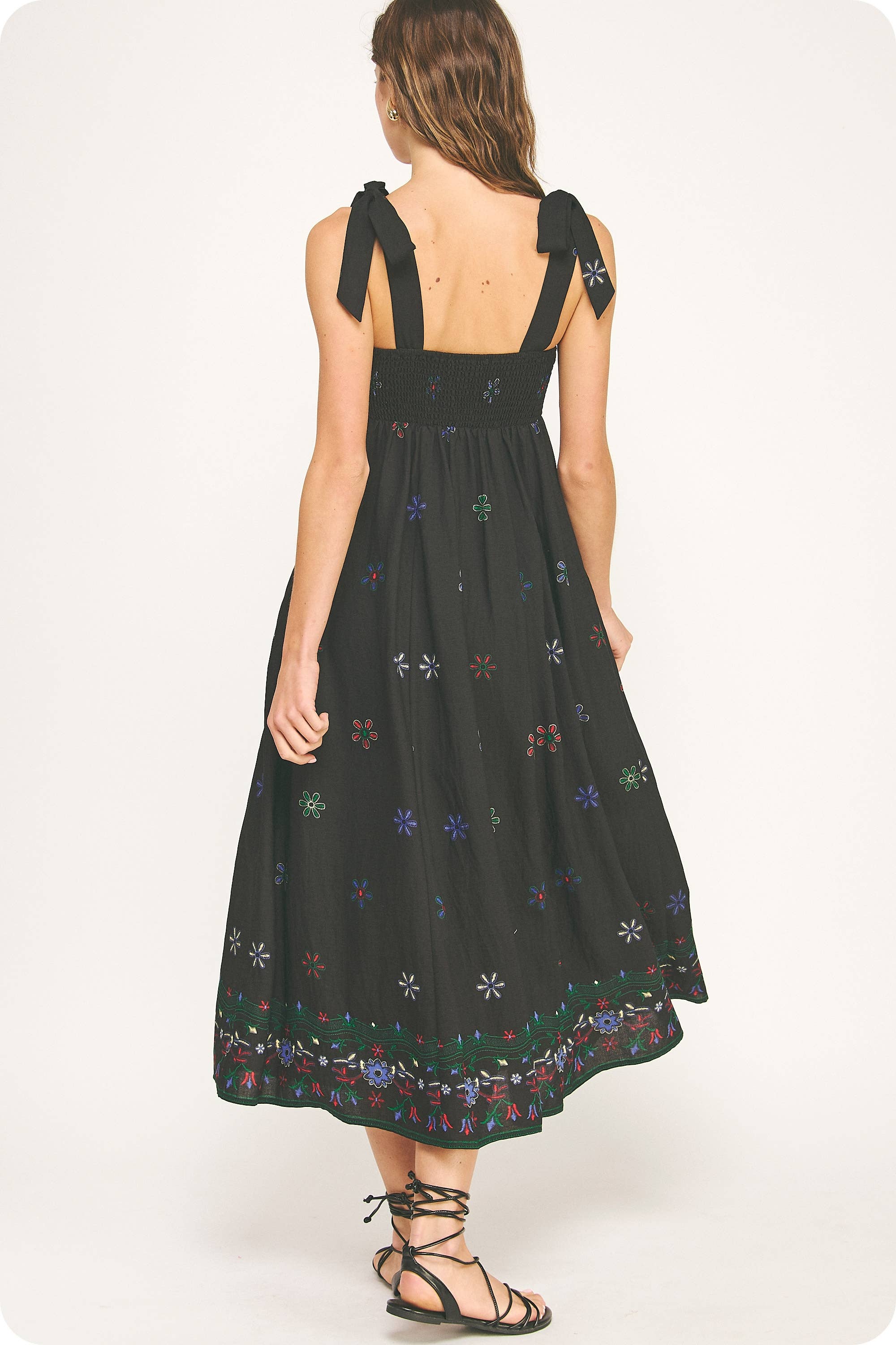 Sleeveless Floral Border Print Midi Dress - Surprise Lily