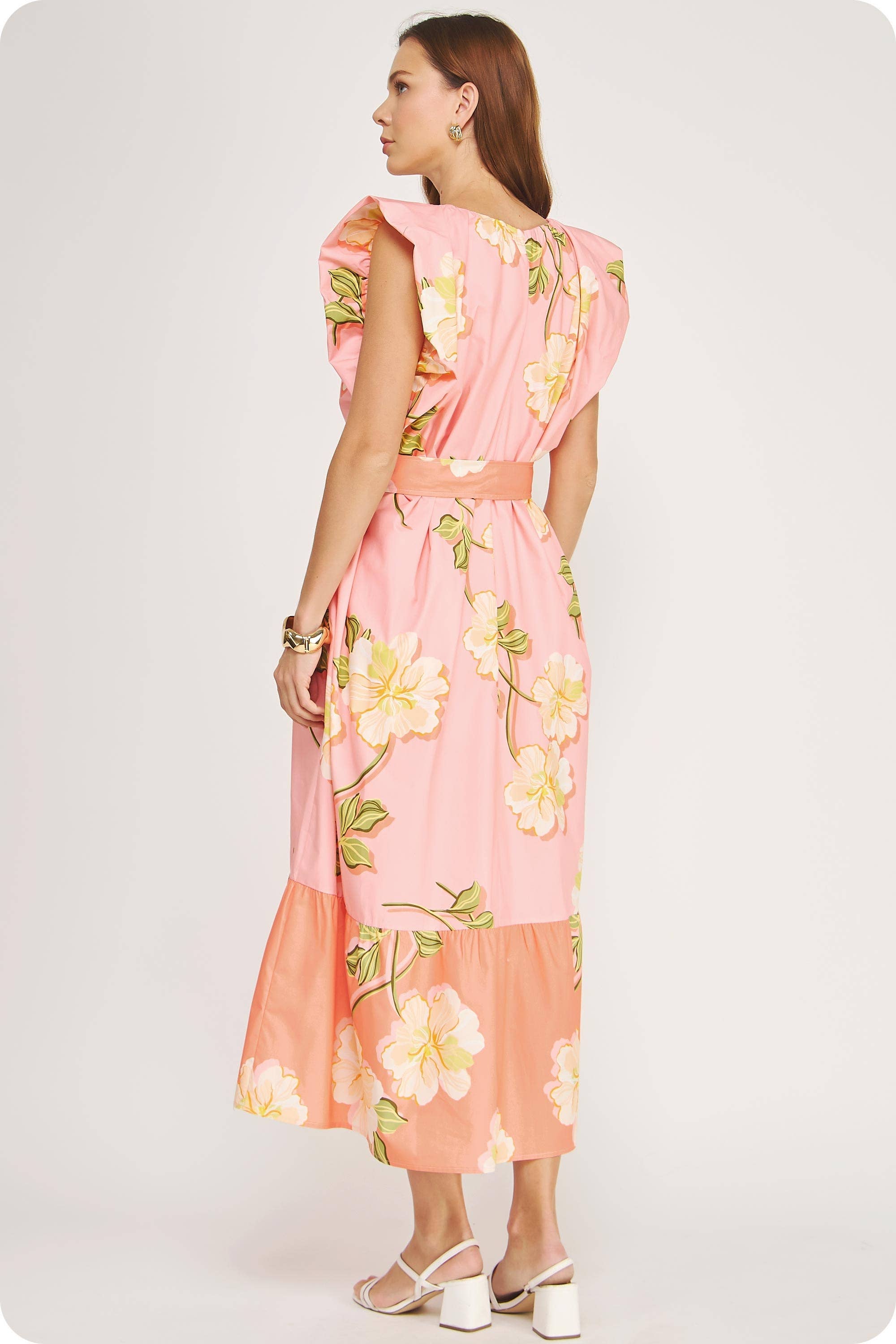 Tropical Hibiscus Ruffle Tiered Midi Dress - Surprise Lily