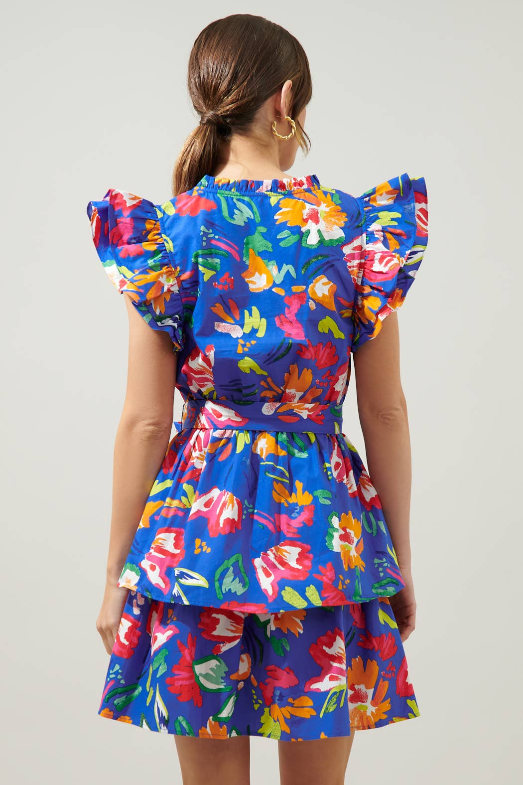 Floral Strokes Tiered Mini Dress