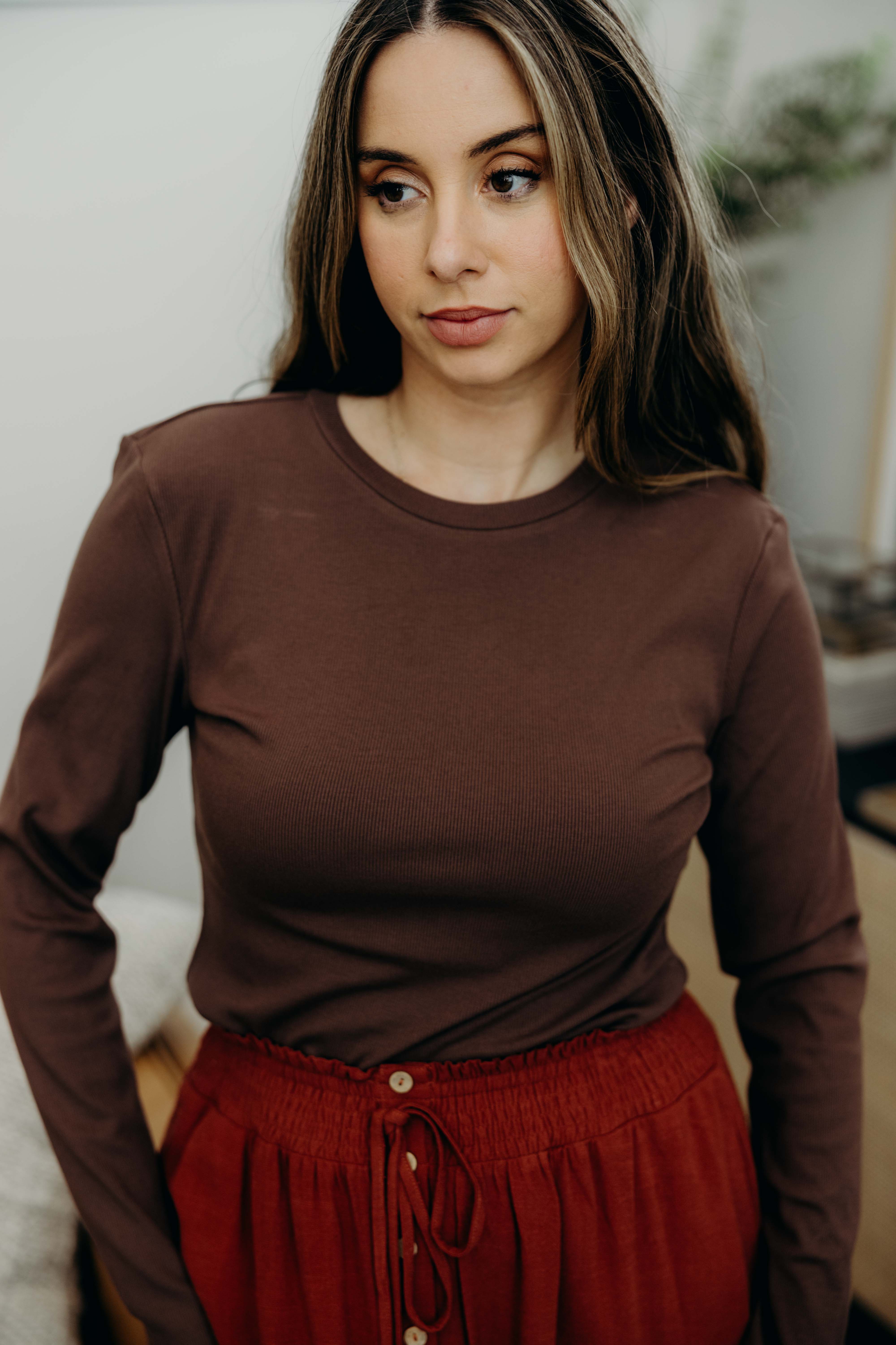 Mika Long Sleeve Tee in Brown