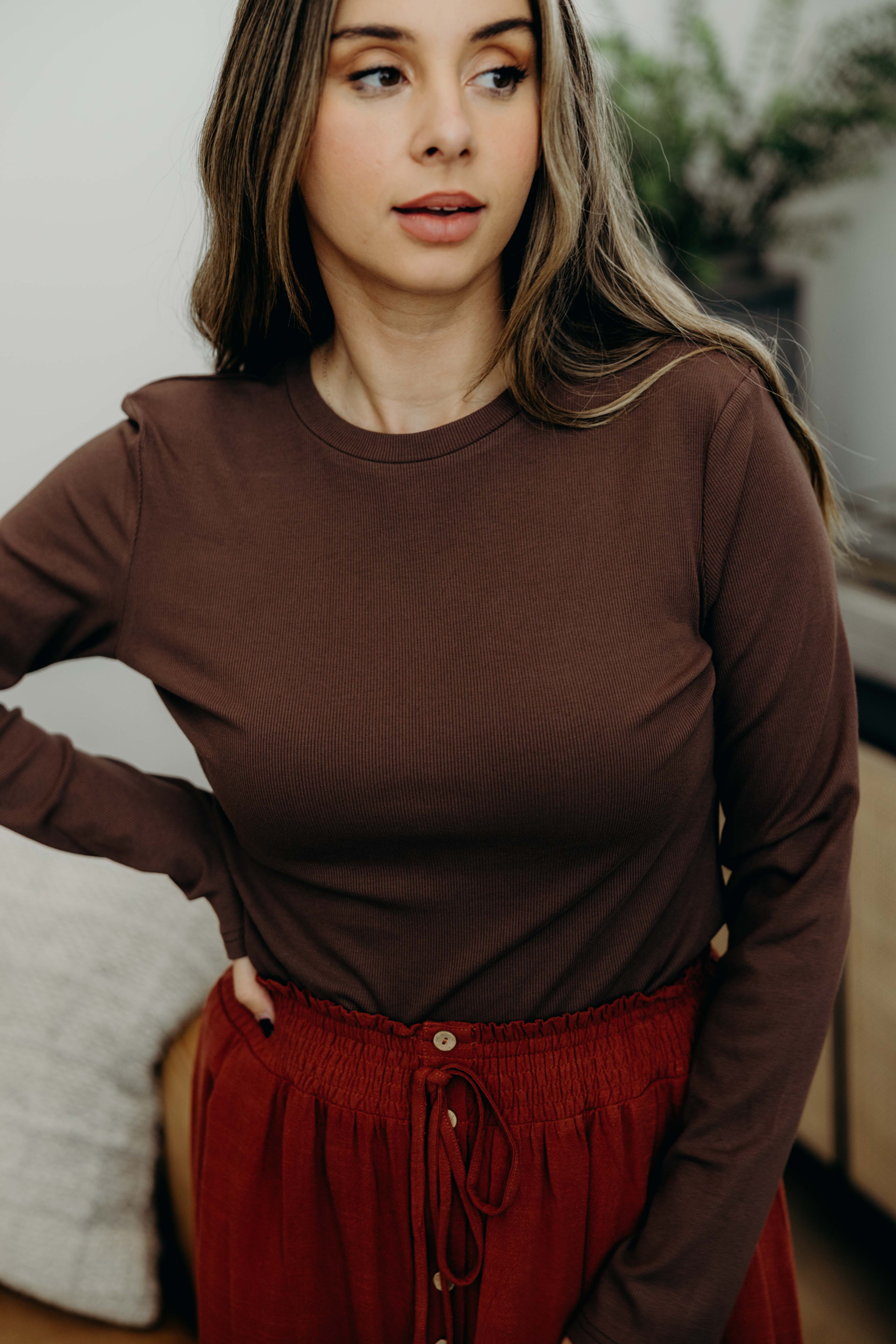 Mika Long Sleeve Tee in Brown