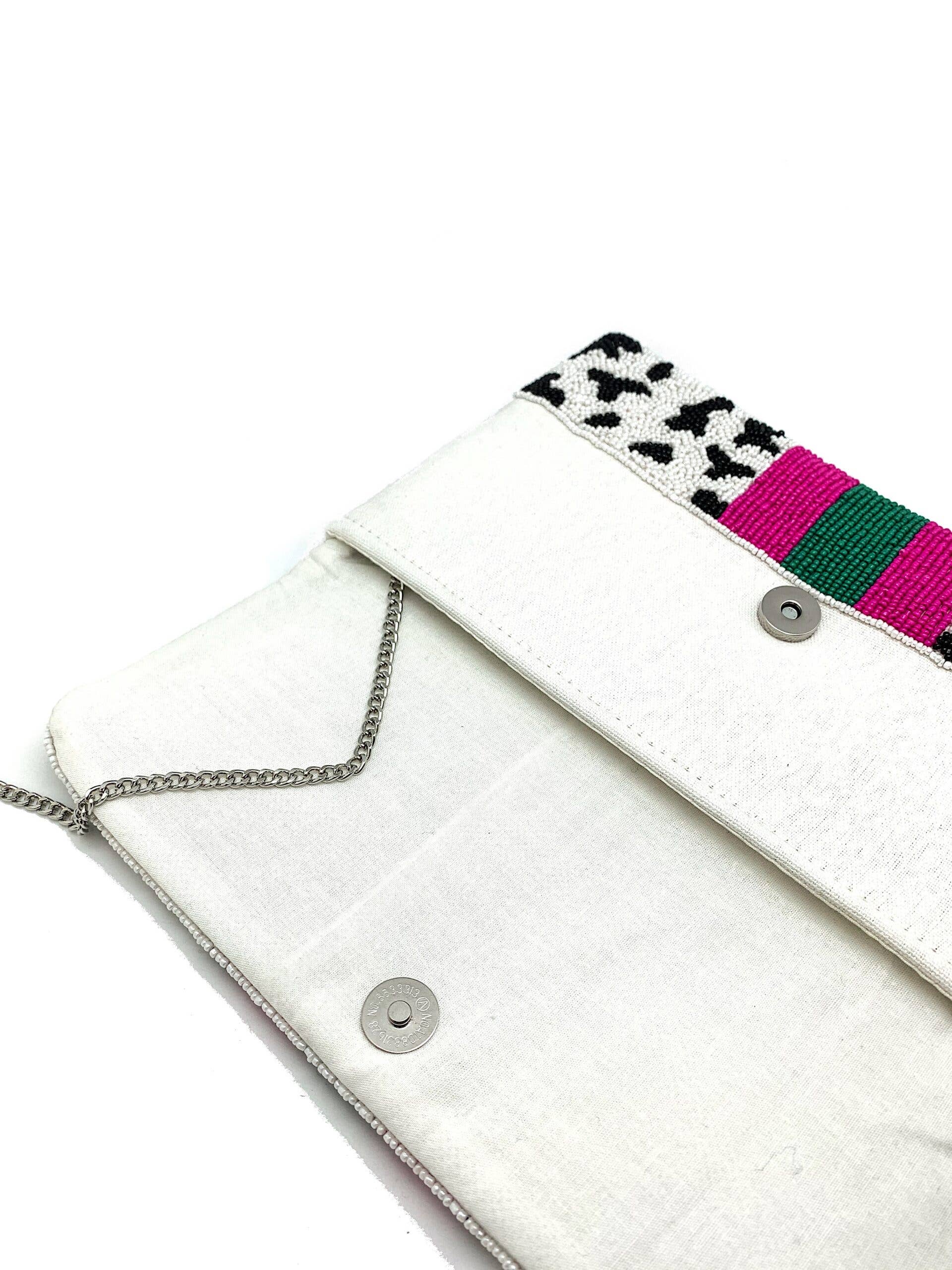 CHEETAH CLUTCH WITH FUCHSIA / GREEN STRIPES - Surprise Lily