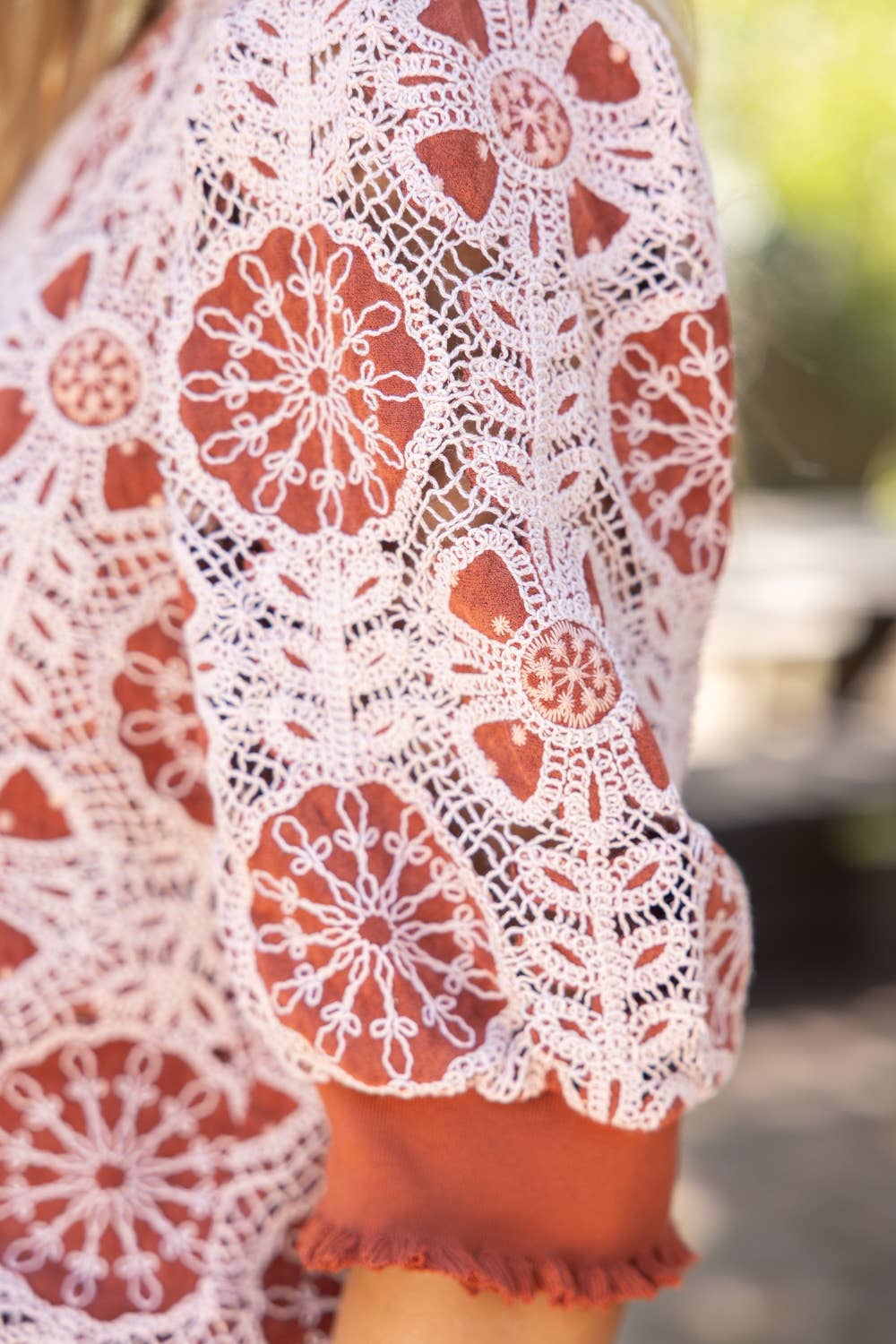 Floral Rust Crochet Contrast Top