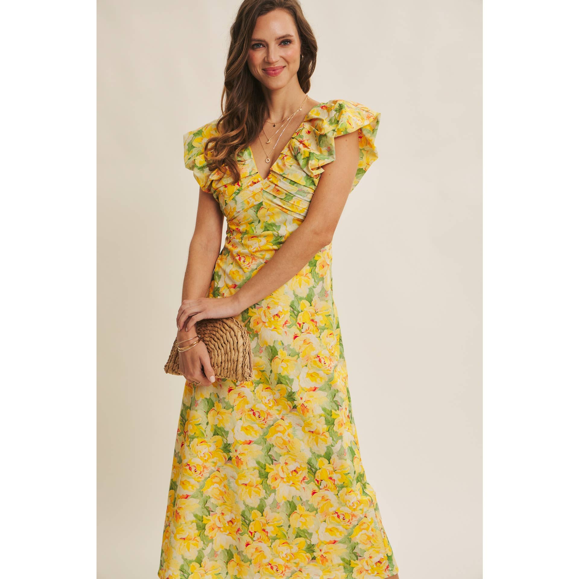 SUNSHINE KISSED COTTON FLORAL MIDI DRESS WITH VOLUMINOUS SLV - Surprise Lily