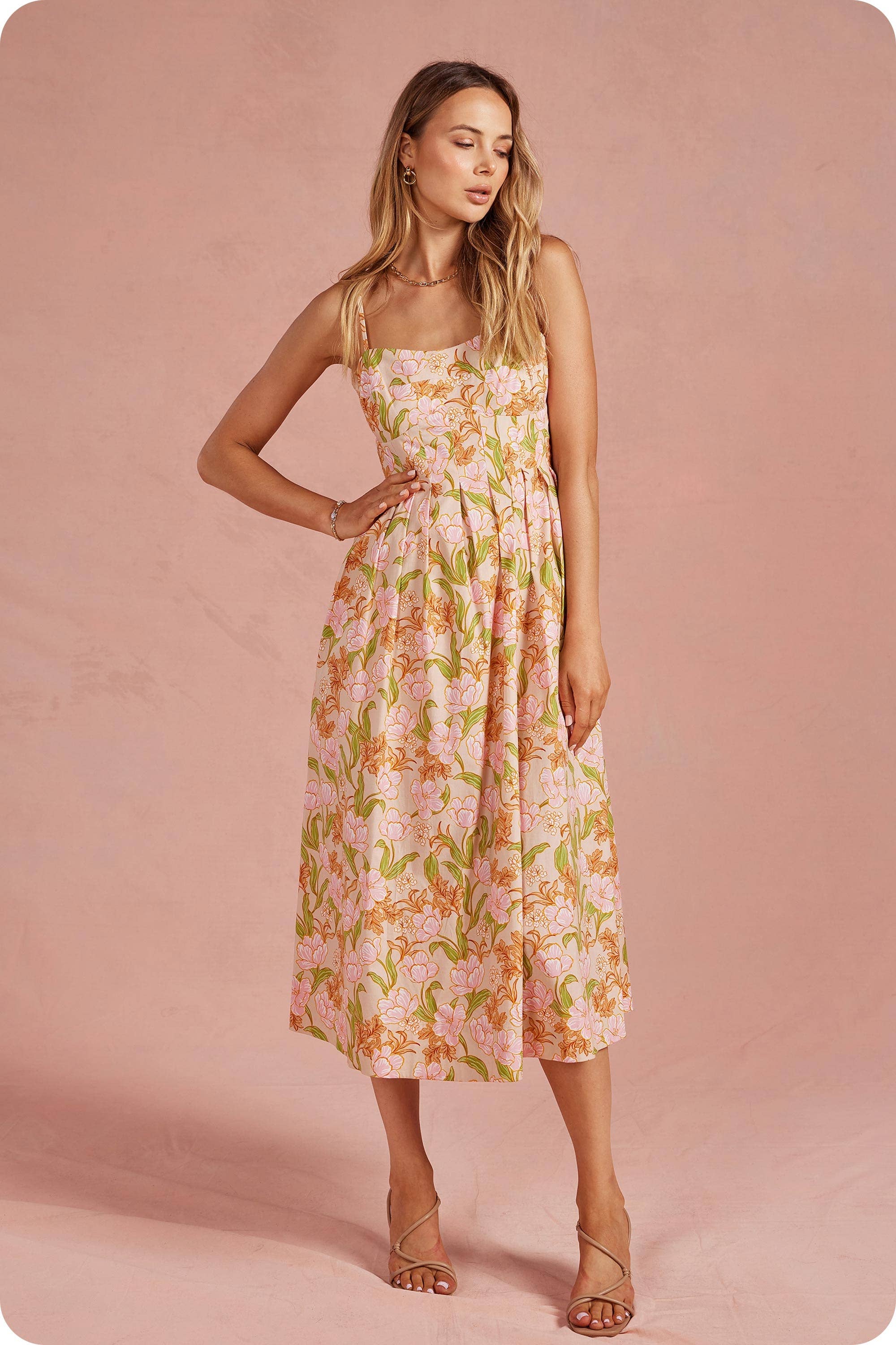 Bloom Meadow Sleeveless Pleat Midi Dress - Surprise Lily