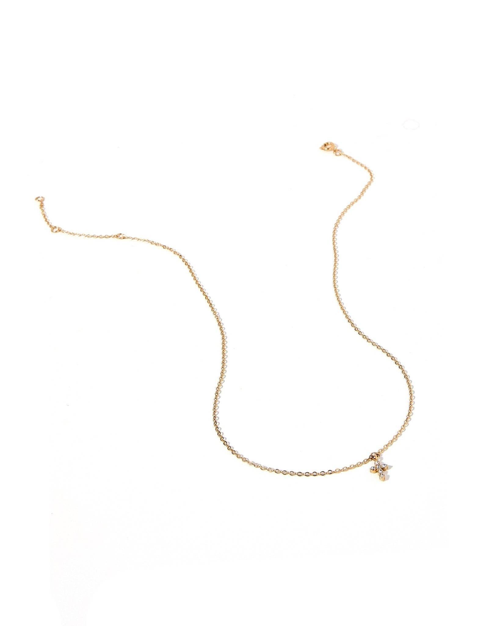 Necklace - Carly Cross CZ Gold - Surprise Lily