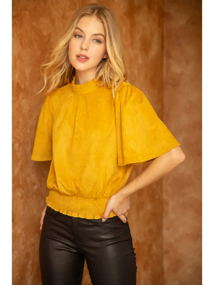 Michelle Mustard Faux Suede Top - Top - Short Sleeve - Surprise Lily