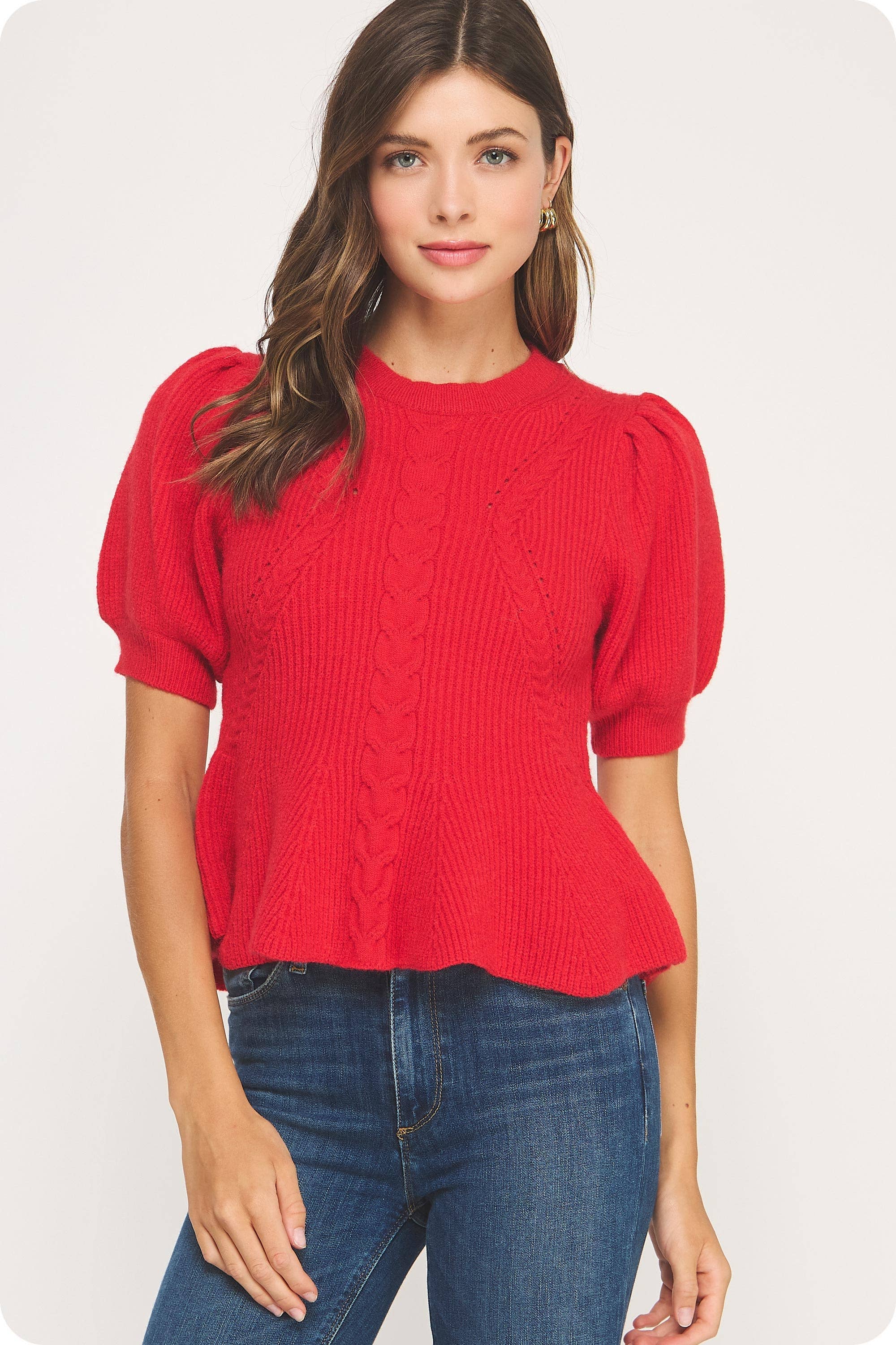 Flared Puff Sleeve Knit Top - Surprise Lily