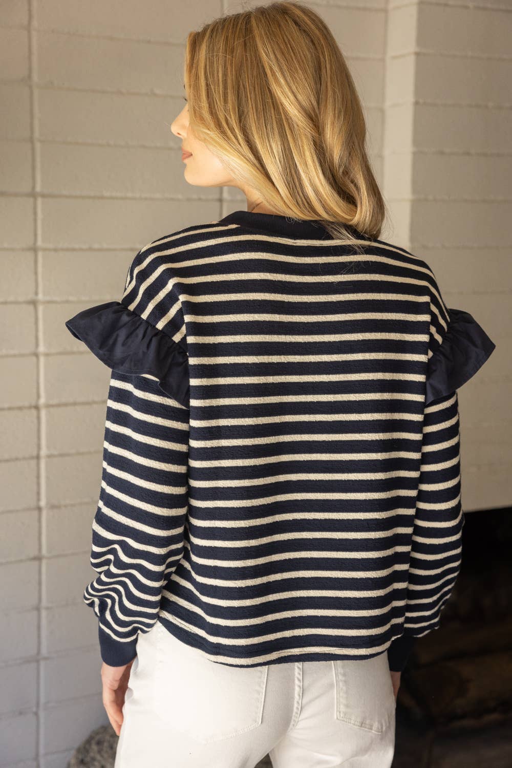Striped Heart Detail Crewneck Top