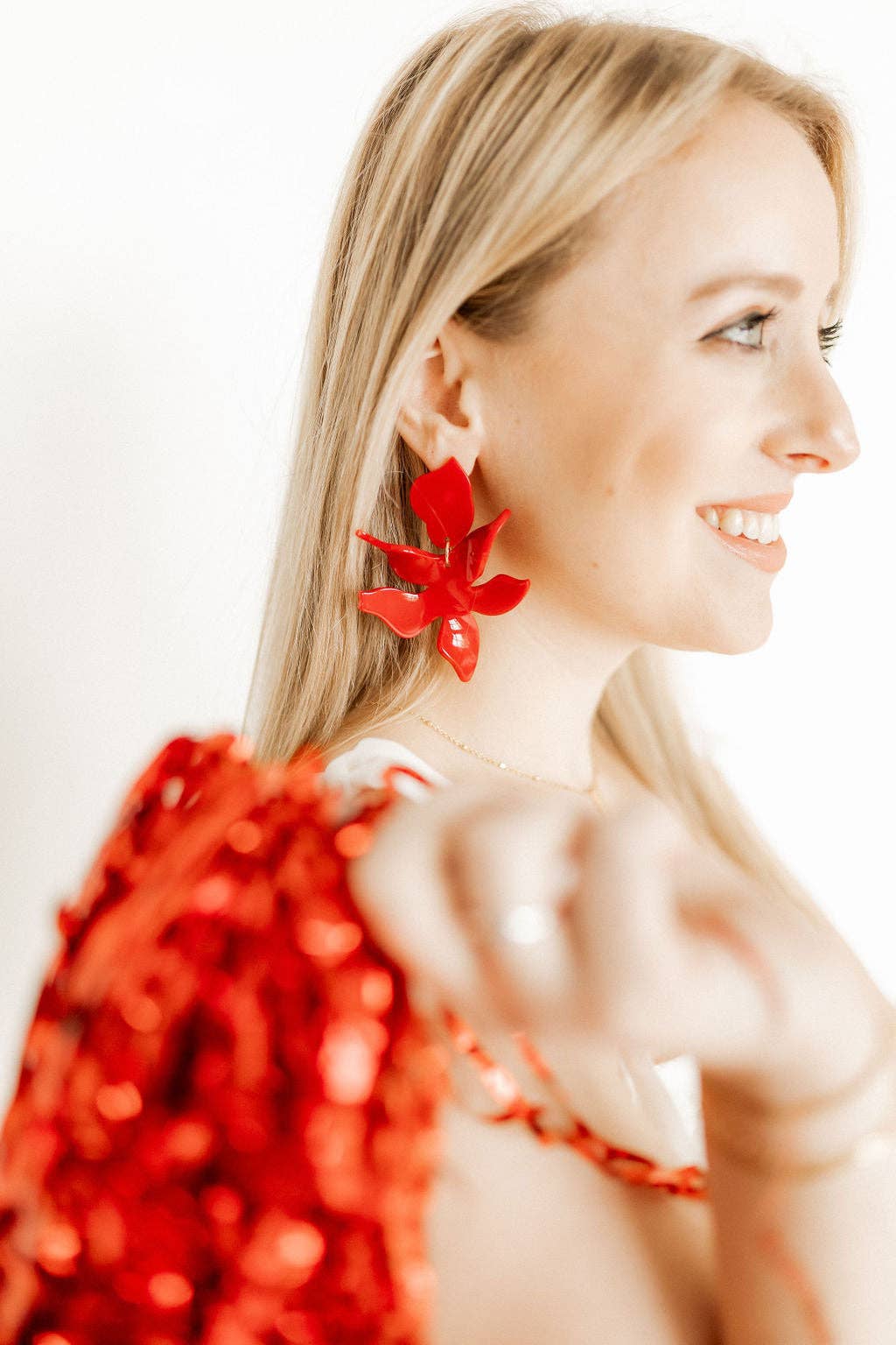 Flora Statement Earrings - True Red