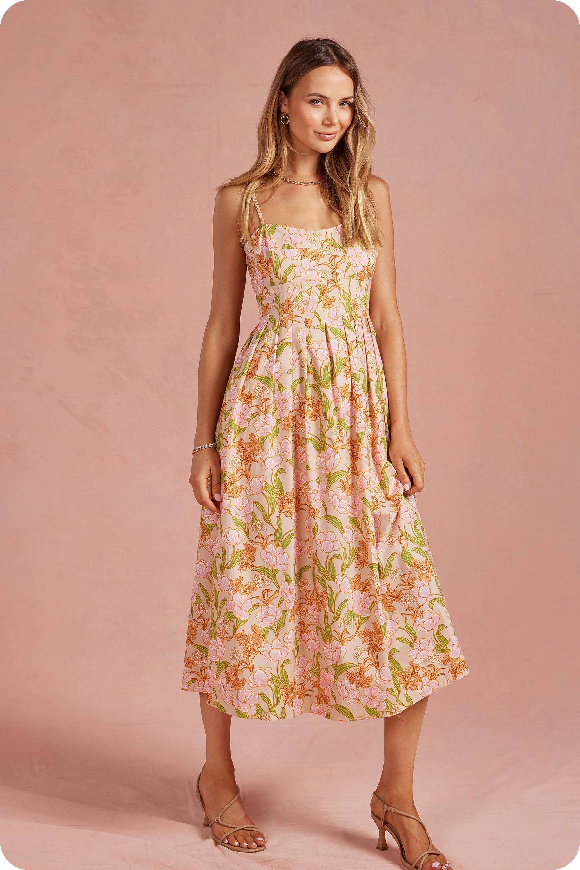 Bloom Meadow Sleeveless Pleat Midi Dress - Surprise Lily