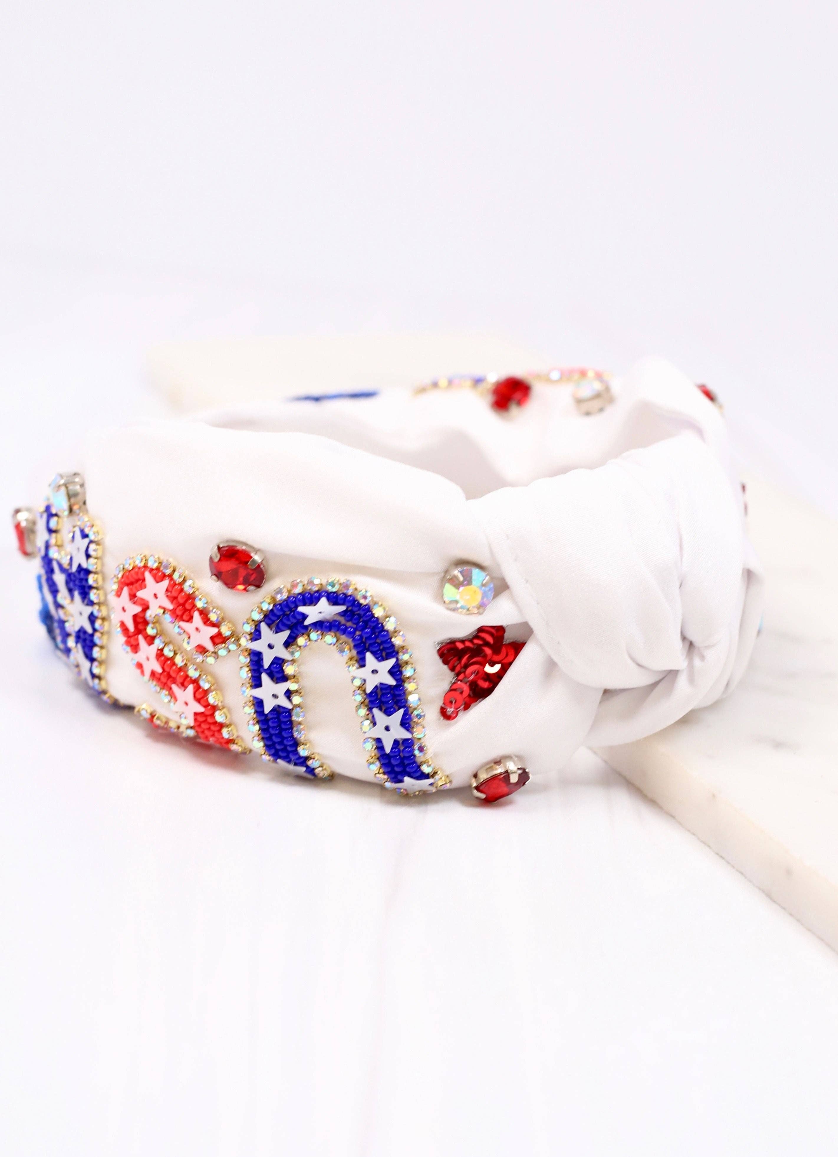 USA Embellished Headband WHITE