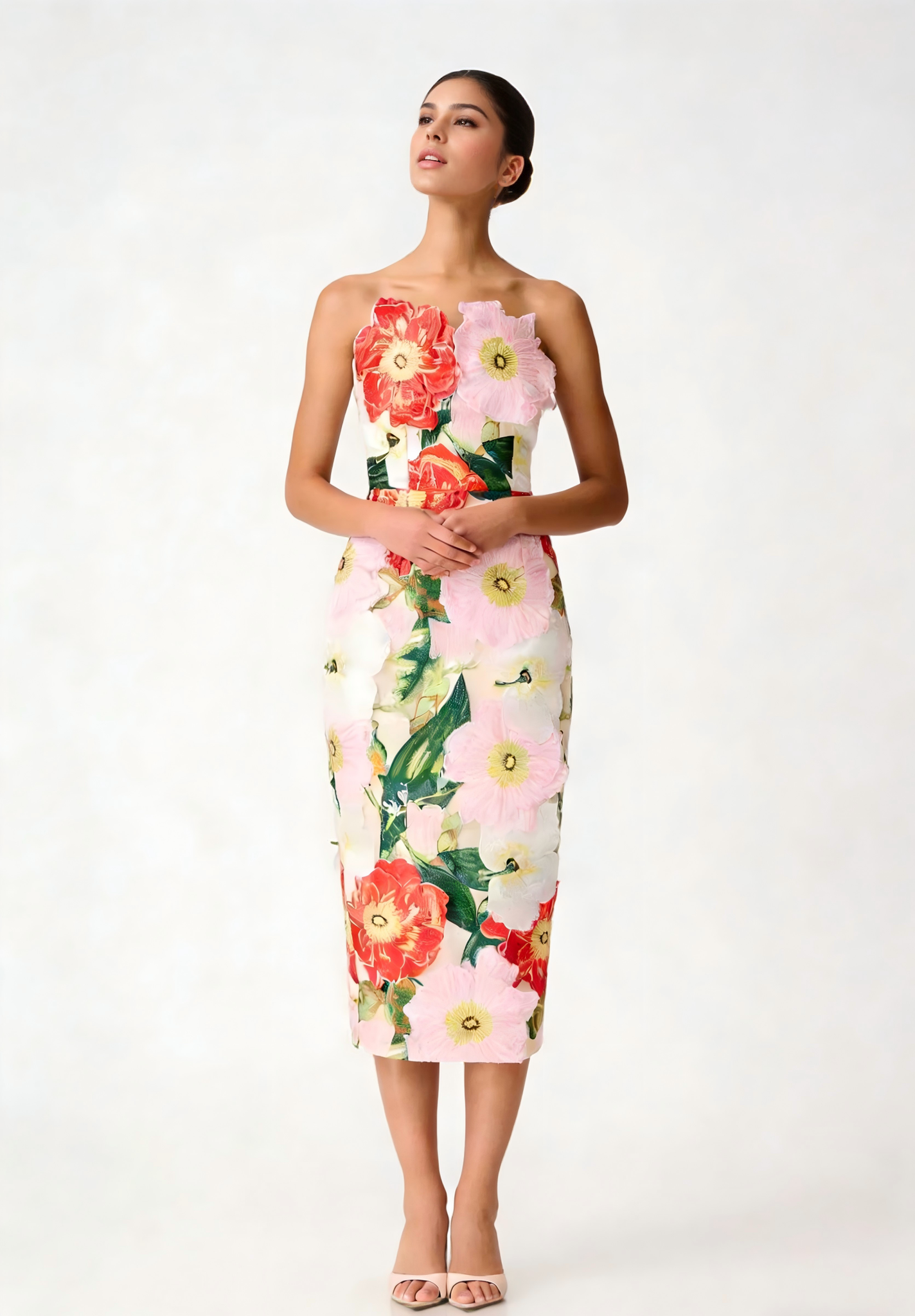 PS10 2026 Spring Summer Floral Embroidered Strapless Maxi - Surprise Lily