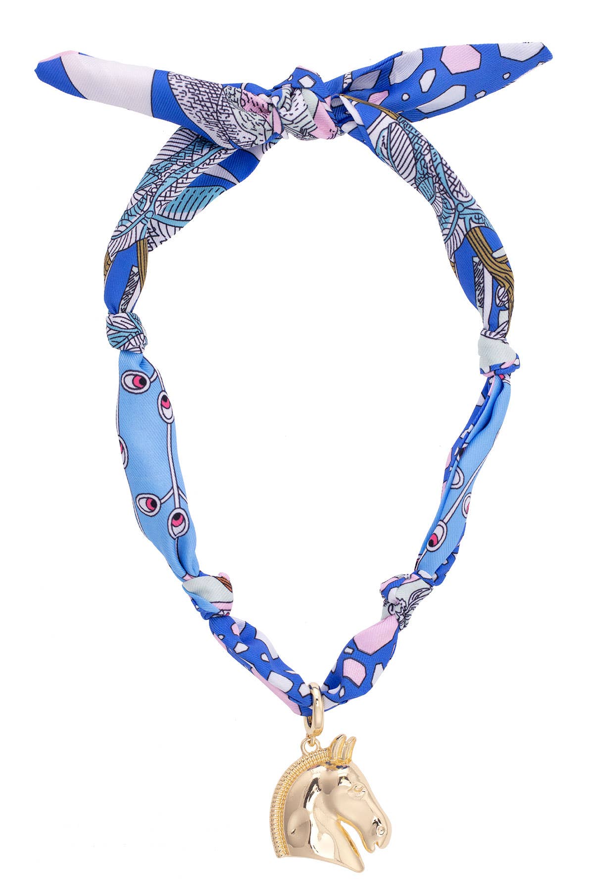 Horse Bandana Scarf Necklace in Light Blue/Light Pink/White
