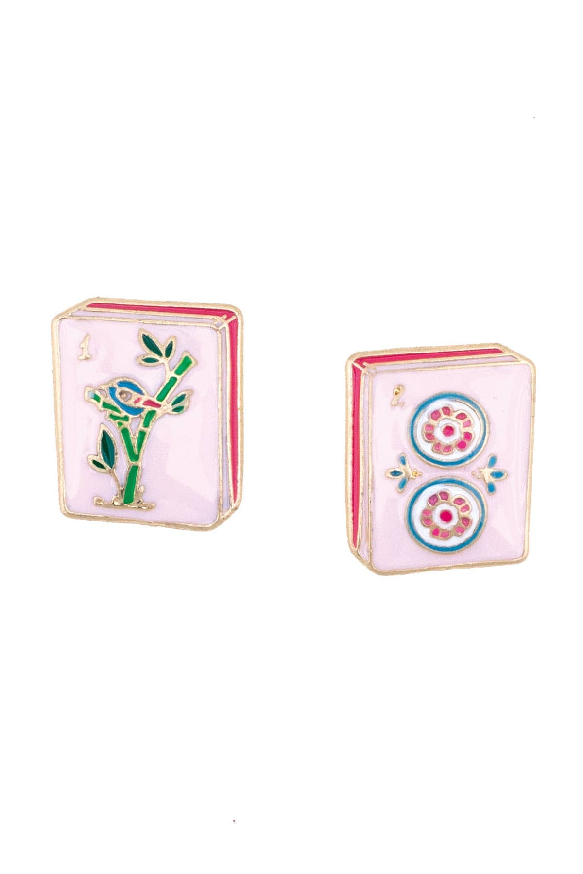 Mahjong Tile Stud Earrings in Light Pink - Surprise Lily