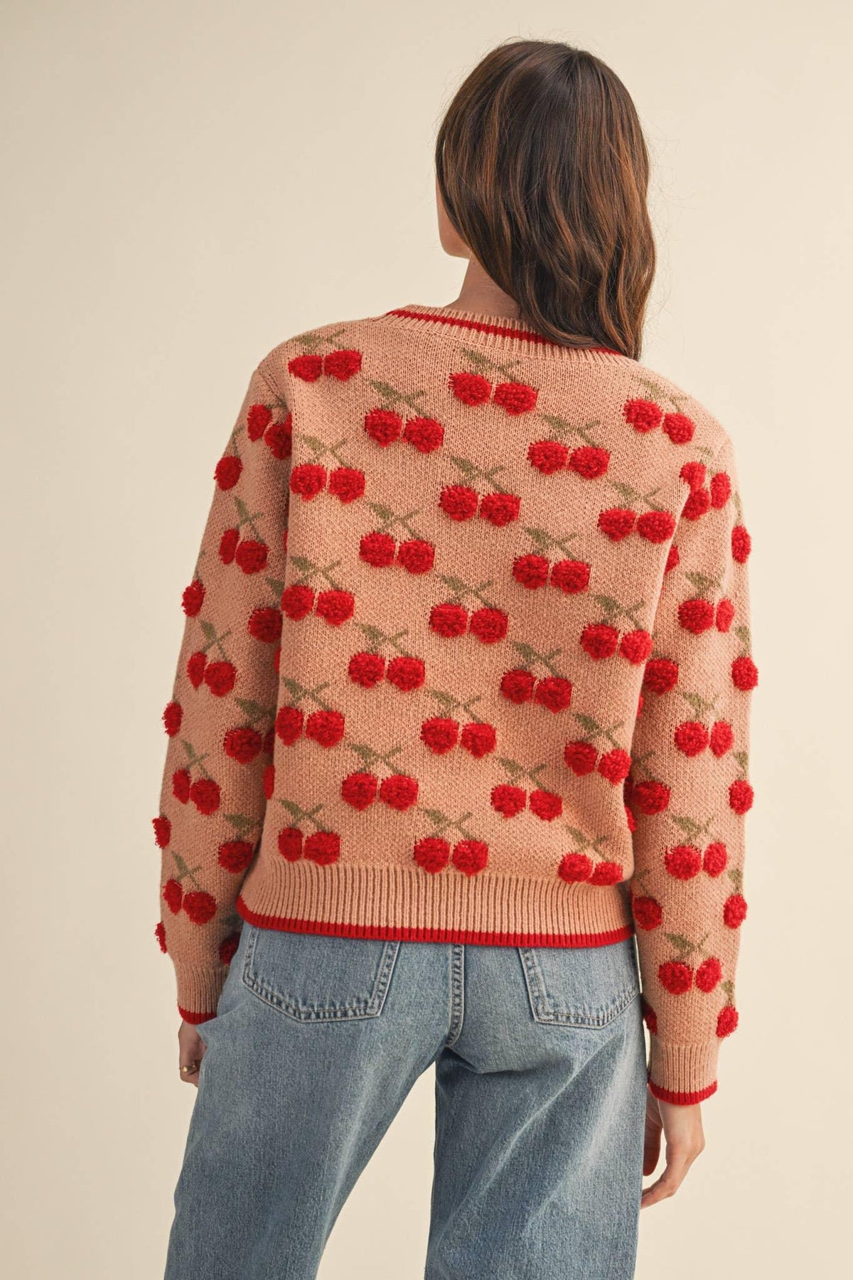 Fuzzy Cherry Sweater in Camel