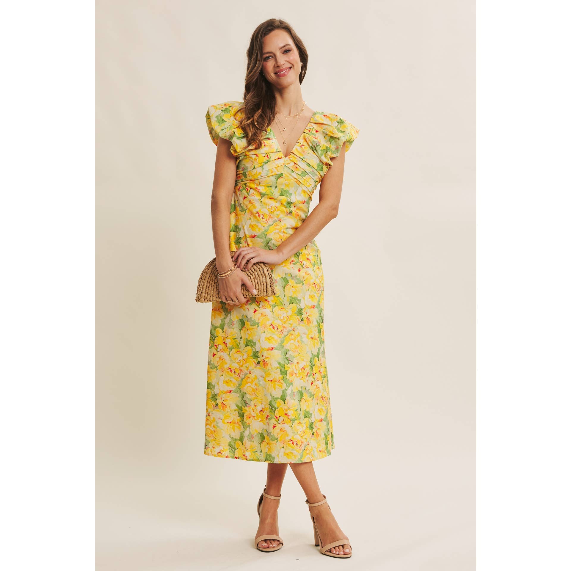 SUNSHINE KISSED COTTON FLORAL MIDI DRESS WITH VOLUMINOUS SLV - Surprise Lily