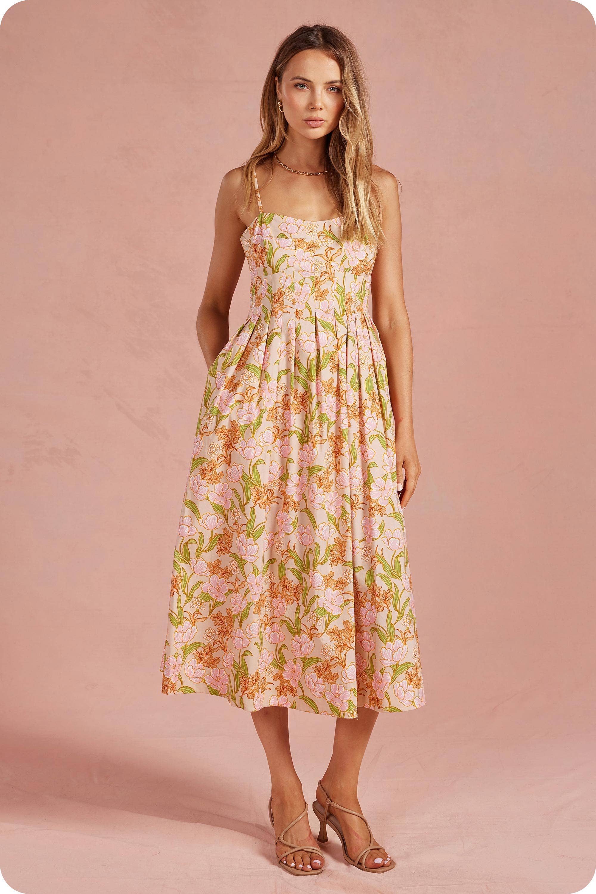Bloom Meadow Sleeveless Pleat Midi Dress - Surprise Lily