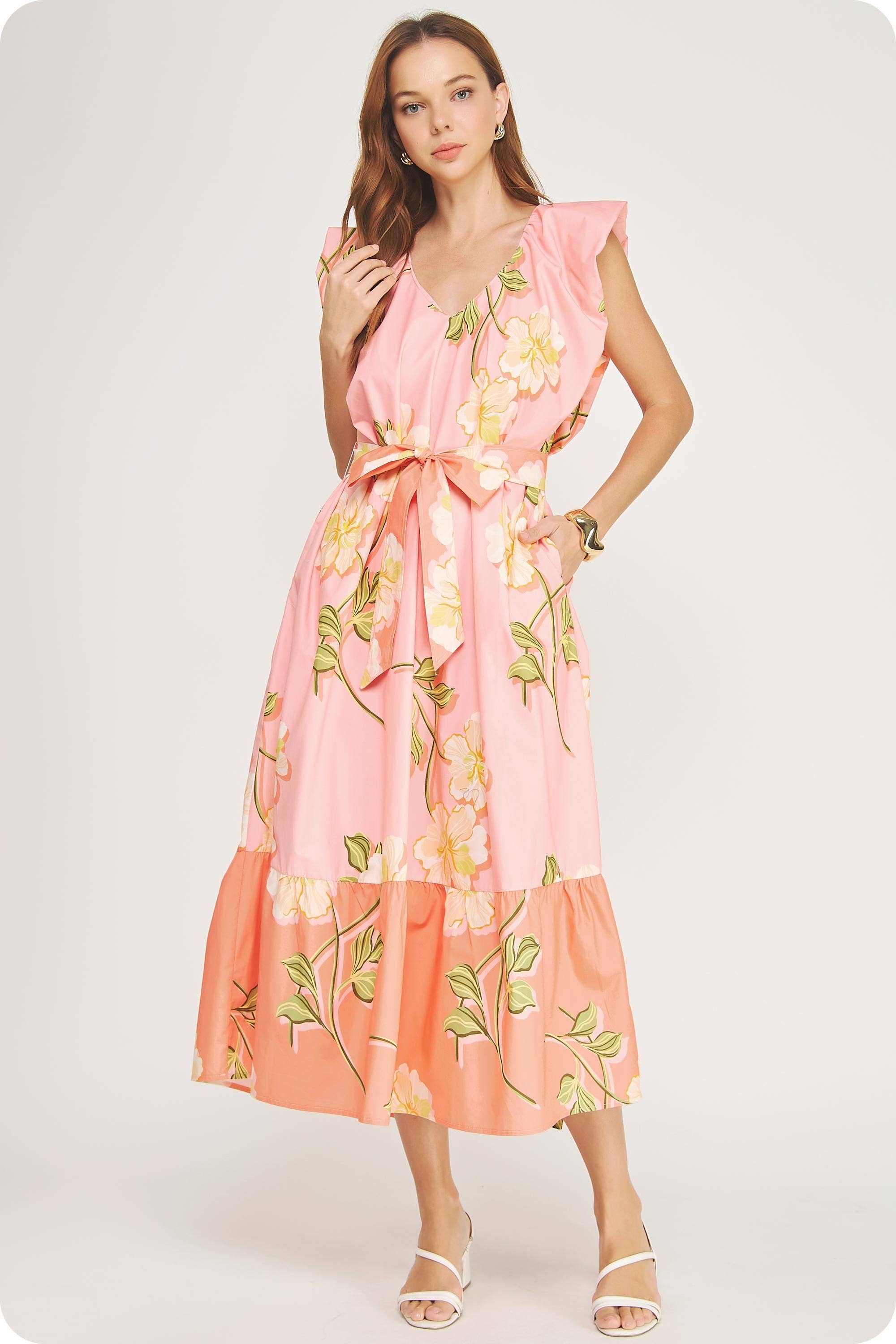 ruffle tiered midi dress Tropical Hibiscus Black Linen V Neck fairy unicorn rainbow gown Size:(XL) 1 Ruffle Skirt Midi Length