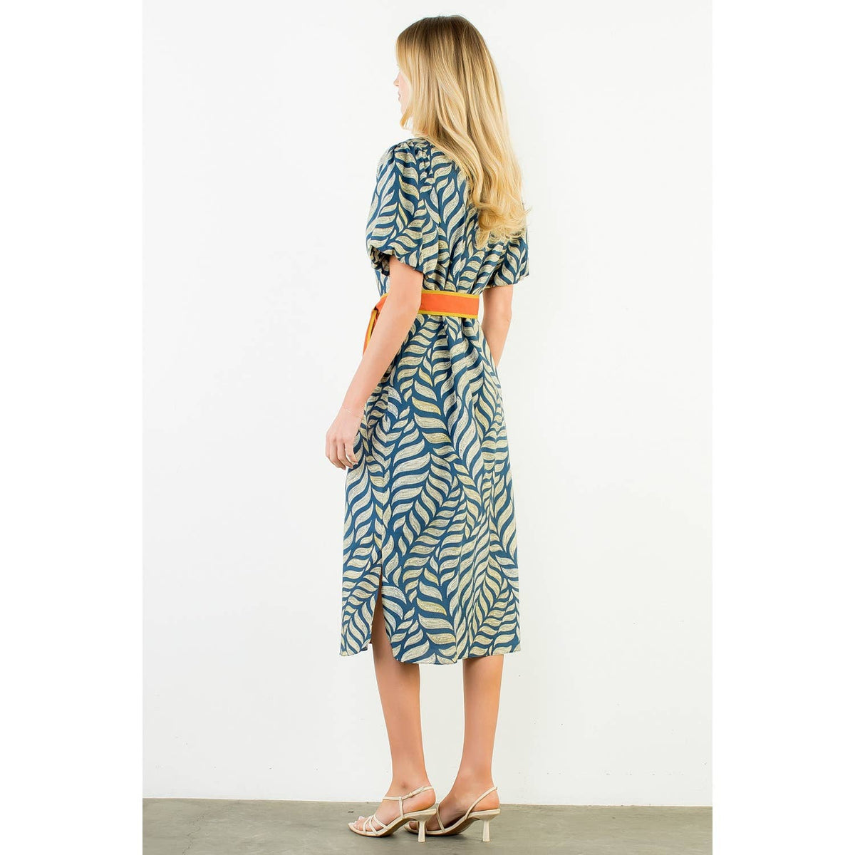 Puff Sleeve Patterned Button Down Dress - Surprise Lily