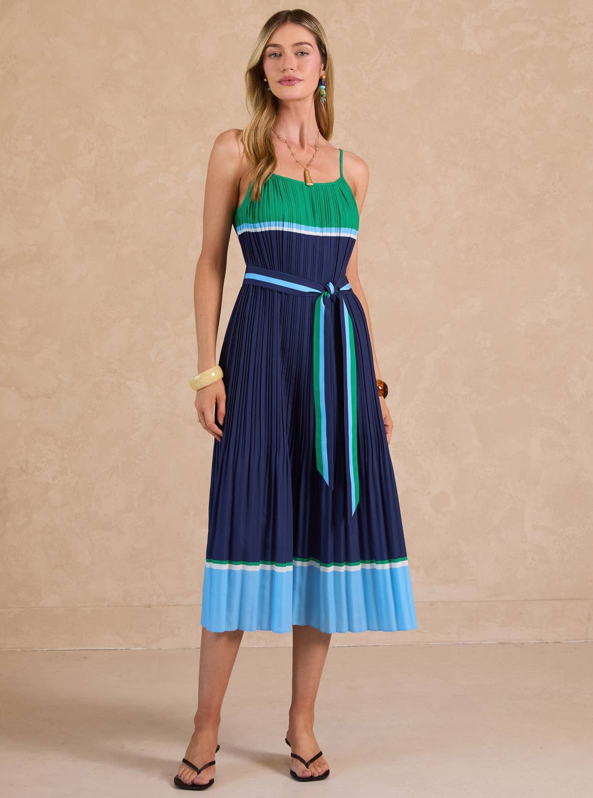 Color Block Pleated Sleeveless Maxi Dress - Surprise Lily