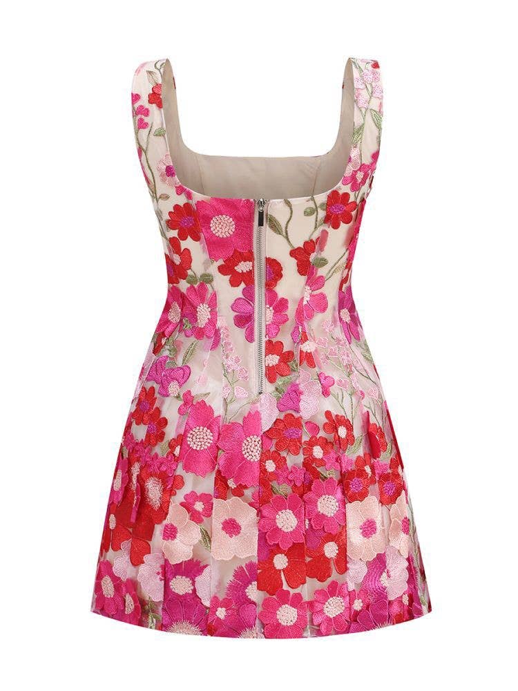 DR984 3D Floral Embroidered Strap Mini Dress 2026 - Surprise Lily