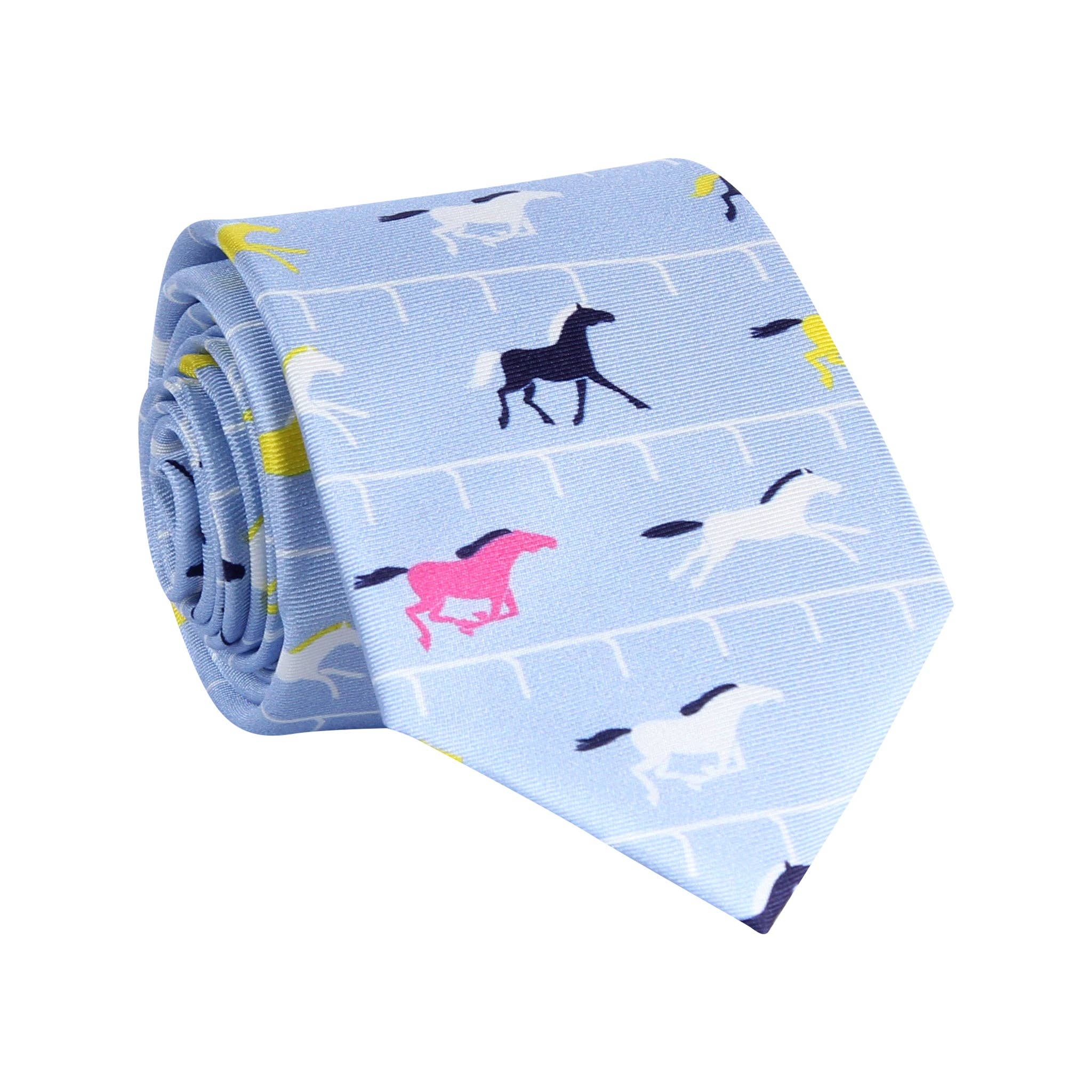 Light Blue Multi Color Horse Racing Necktie - Surprise Lily