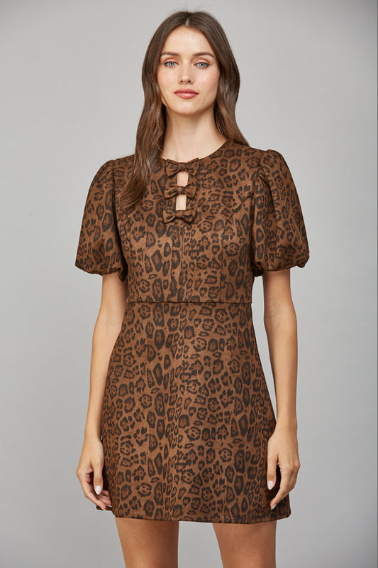 Animal Print Suede Bow Mini Dress