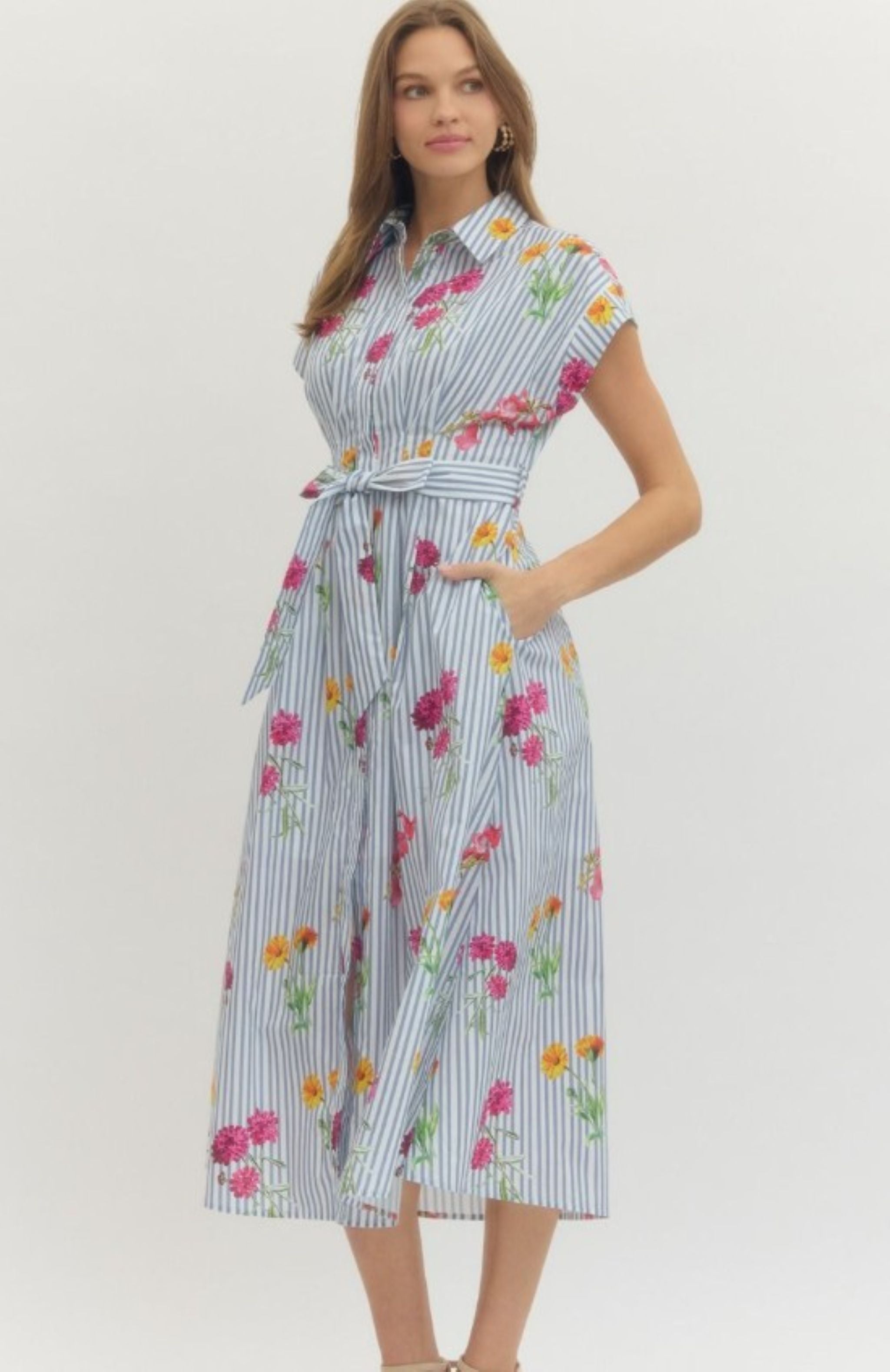Floral Stripe Midi Dress - Surprise Lily