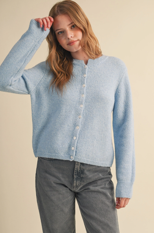 Blue Marled Knit Button Cardigan