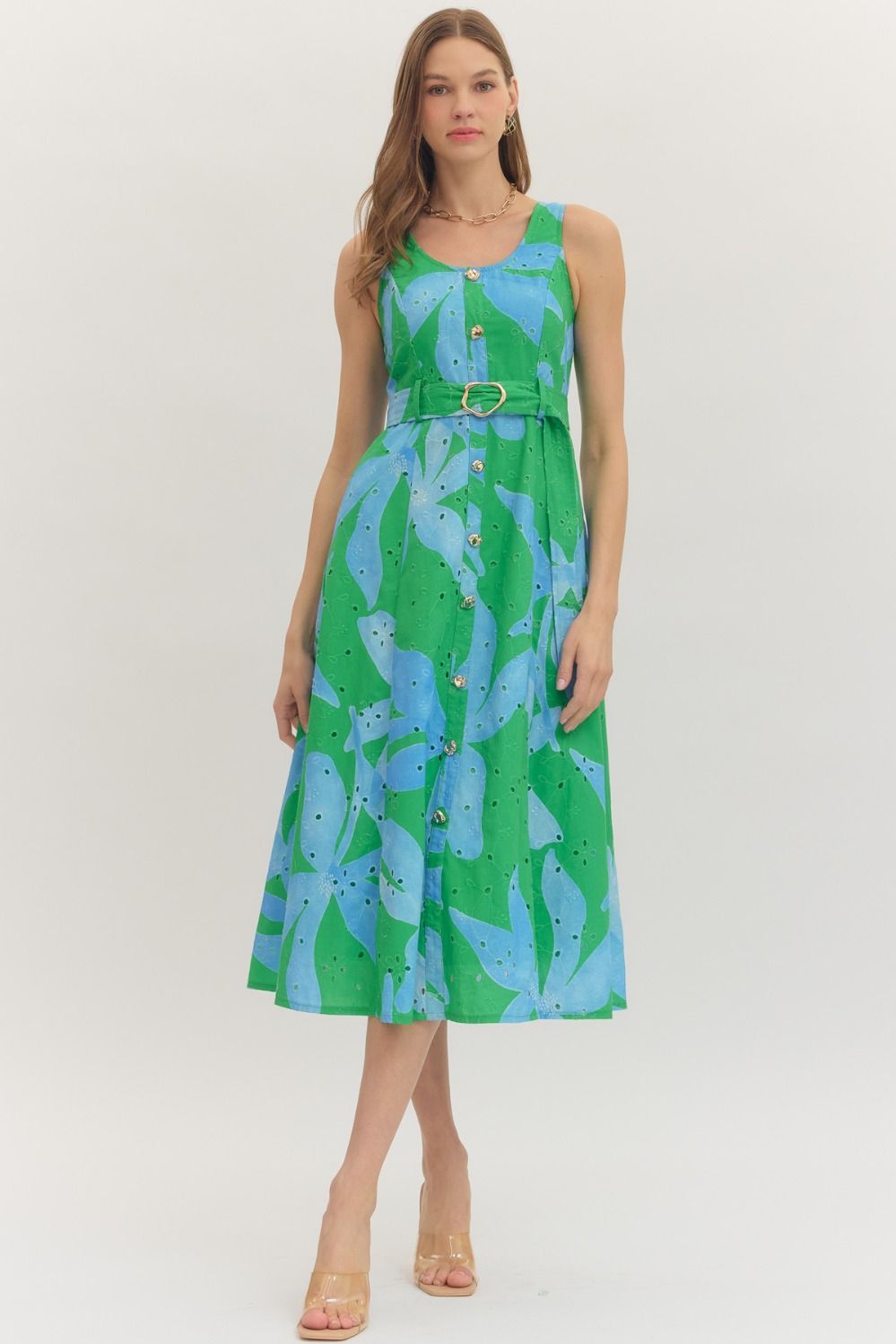 Emerald Bloom Midi Dress