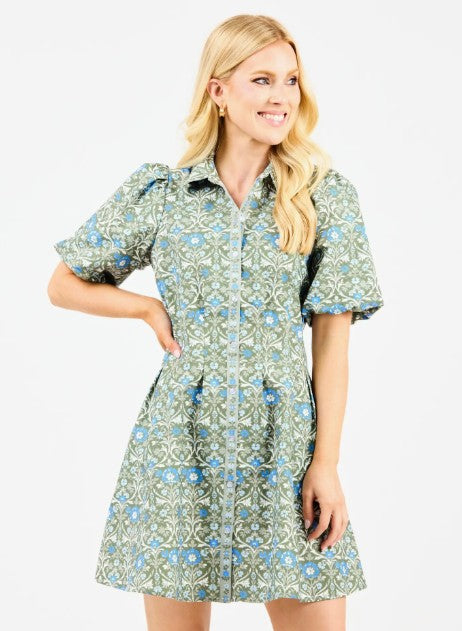 Blue and Green Floral Mini Dress