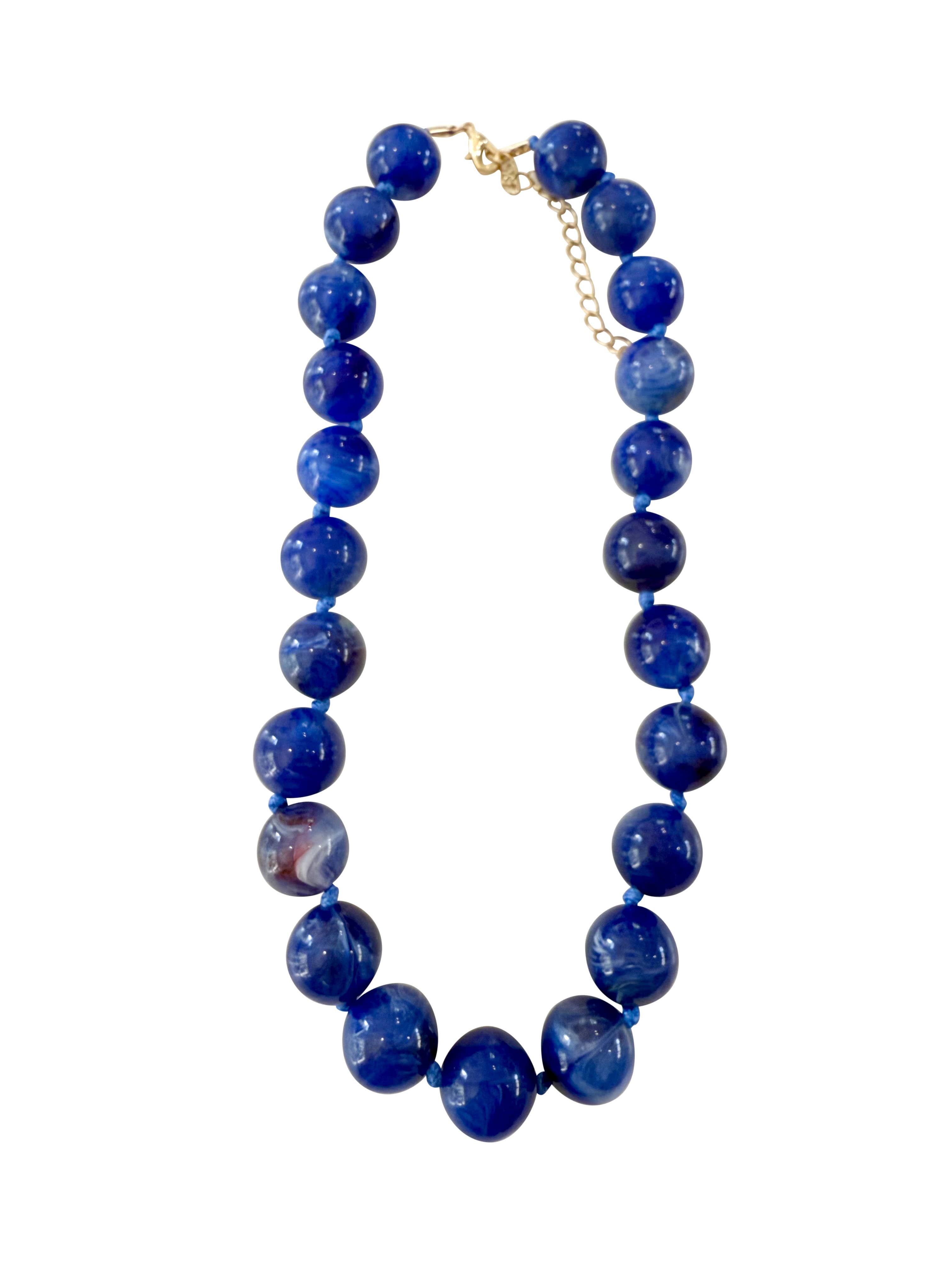 Chunky Beaded Necklace in Blue