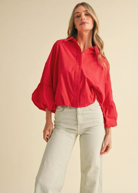 Coral Red Bubble Hem Top
