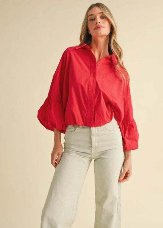 Coral Red Bubble Hem Top