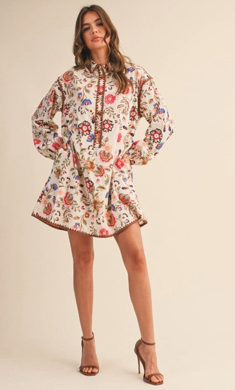 Cream Floral Mini Dress