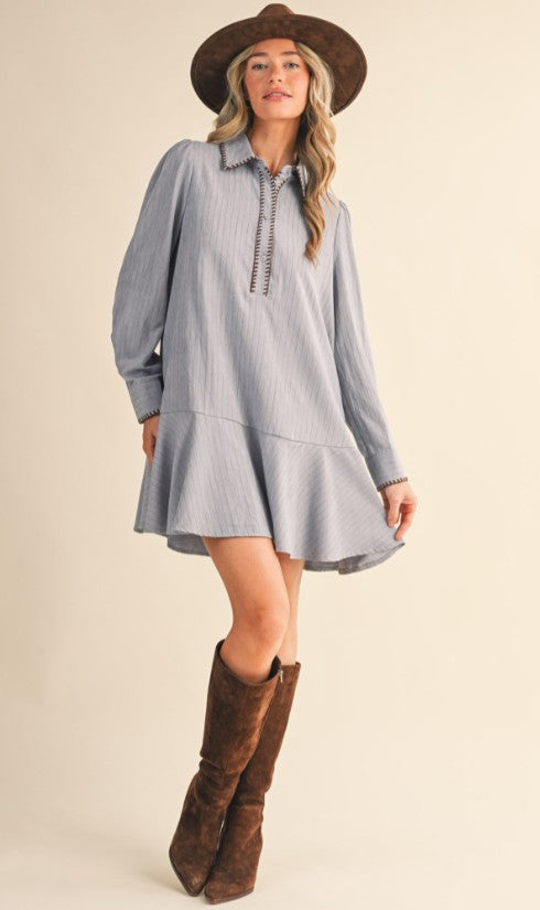 Dusty Blue Long Sleeve Dress