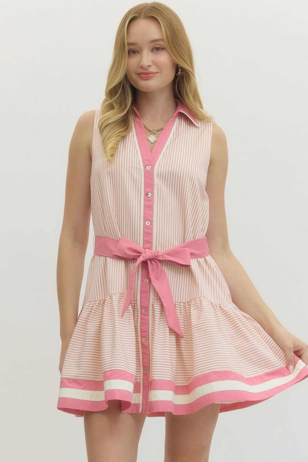 Dusty Pink Striped Mini Dress