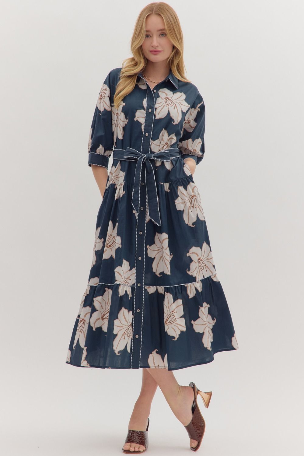 Navy Floral Midi Dress