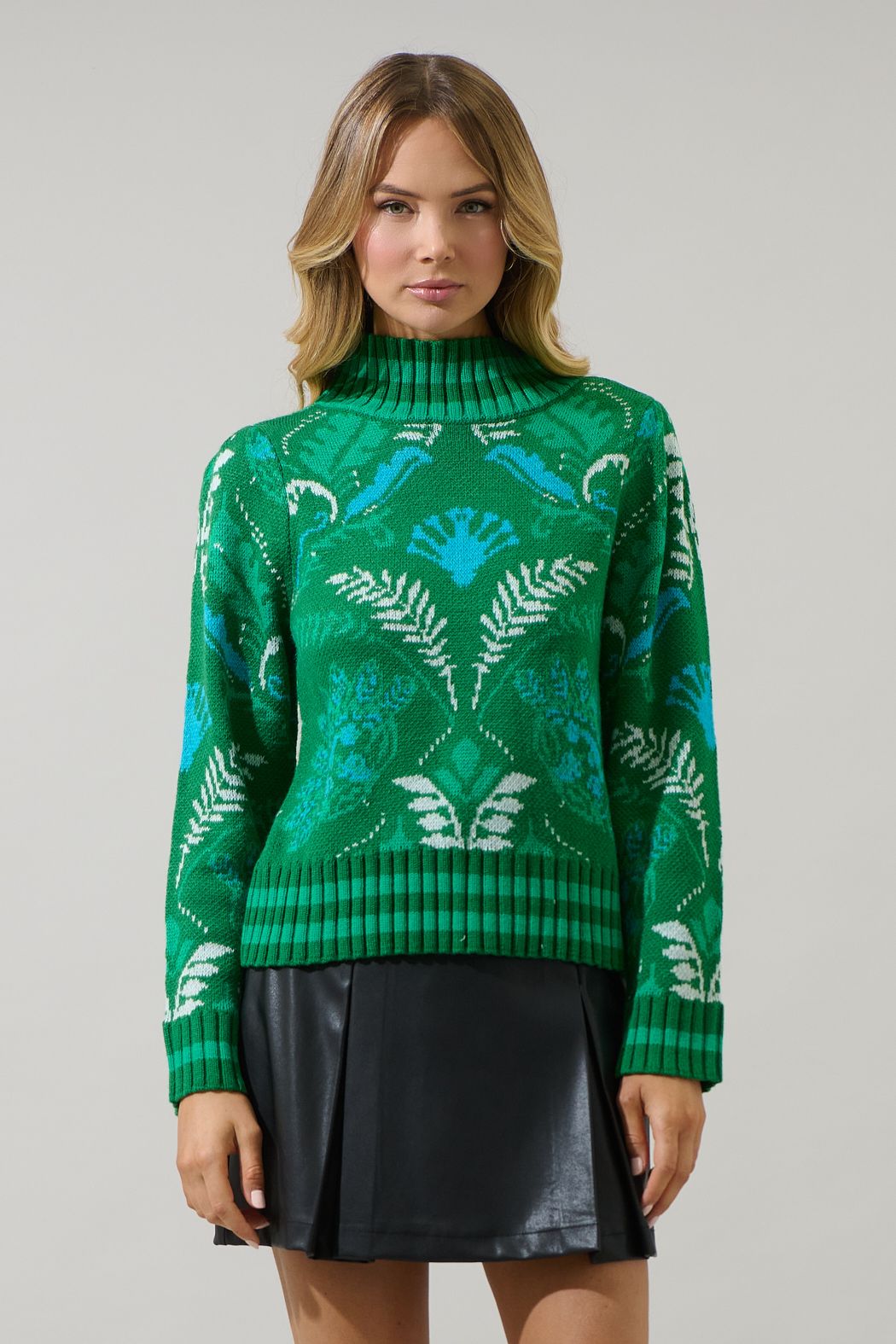 Green and Blue Floral Sweater