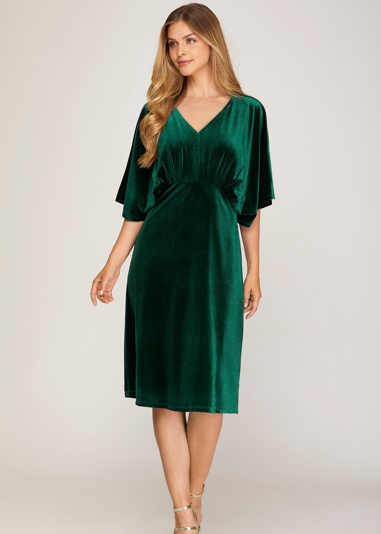 Velvet Midi Dress in Green