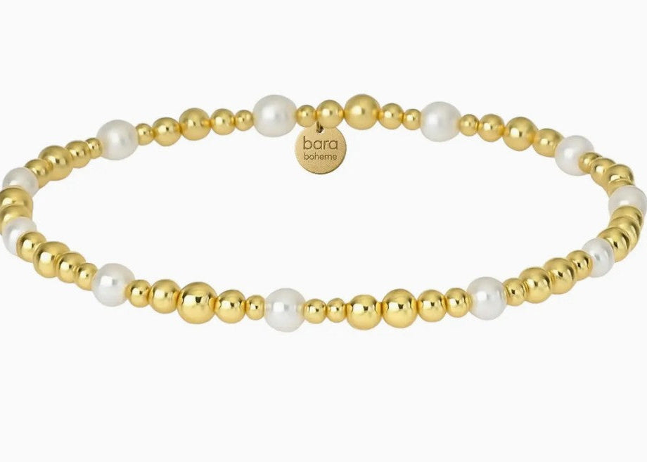 14k gold filled beaded bracelet with pearls, waterproof and hypoallergenic, stackable jewelry for women