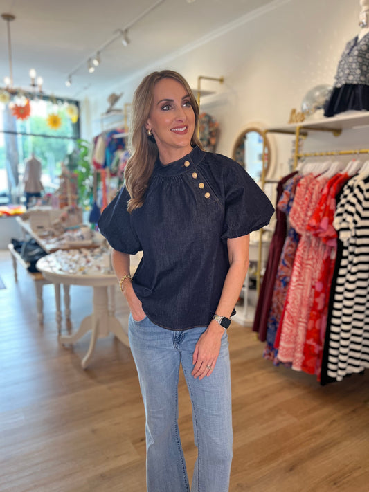 Blue Denim Puff Sleeve Top
