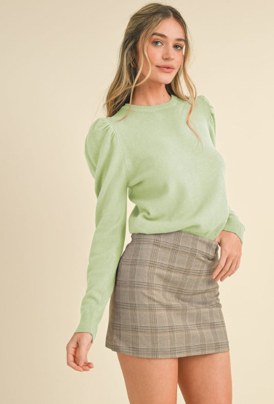 Abigail Puff Sleeve Sweater in Cool Matcha