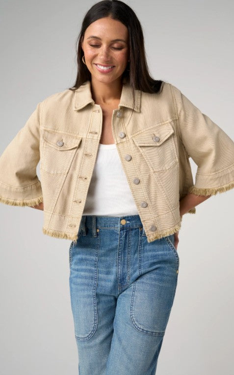 3/4 Sleeve Frayed Flounce Jacket