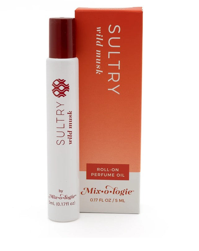 Roll-on perfume oil with packaging labeled 'Sultry' on a white background